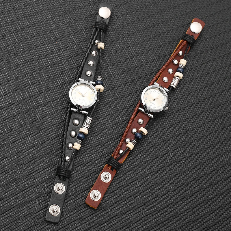 Men's Antique Punk Vintage Quartz Watch with Handmade Leather Bracelet Unisex Streetwear Fashion Accessory Gift