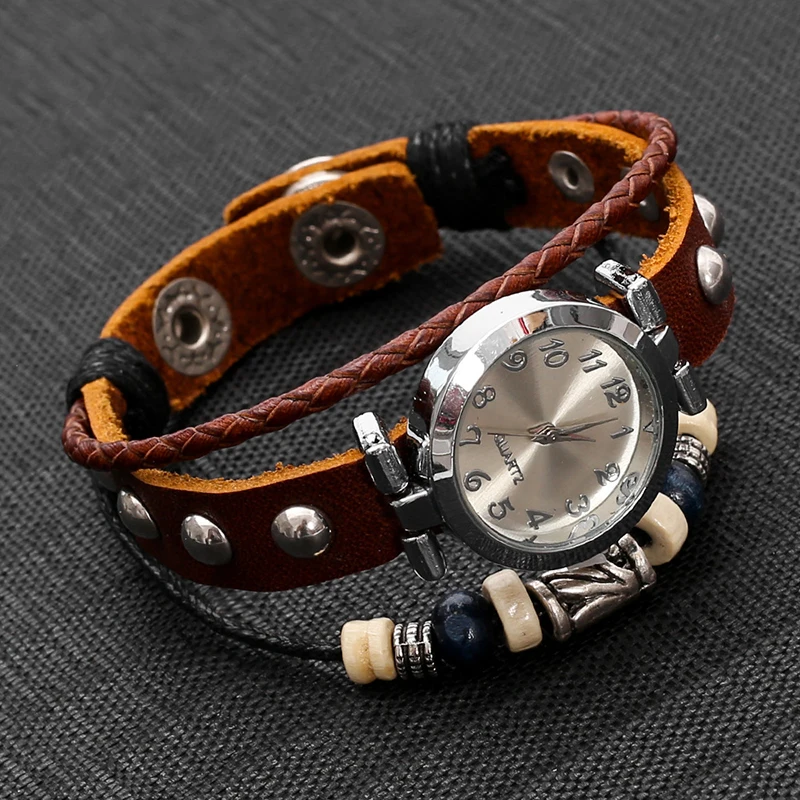 Men's Antique Punk Vintage Quartz Watch with Handmade Leather Bracelet Unisex Streetwear Fashion Accessory Gift
