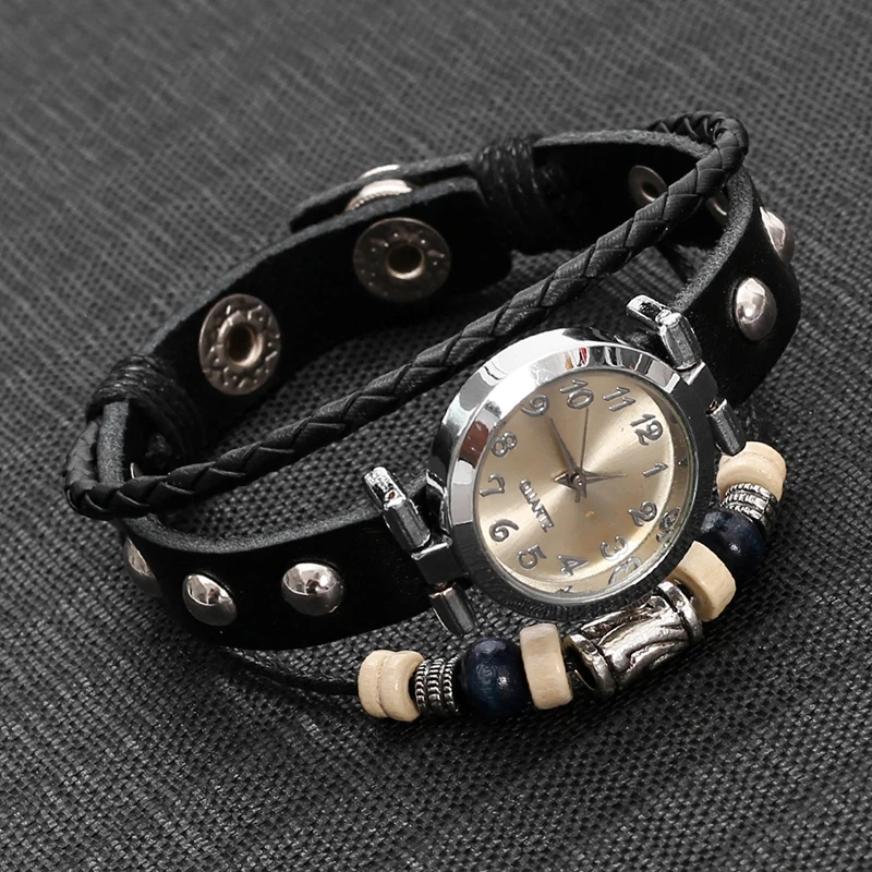 Men's Antique Punk Vintage Quartz Watch with Handmade Leather Bracelet Unisex Streetwear Fashion Accessory Gift