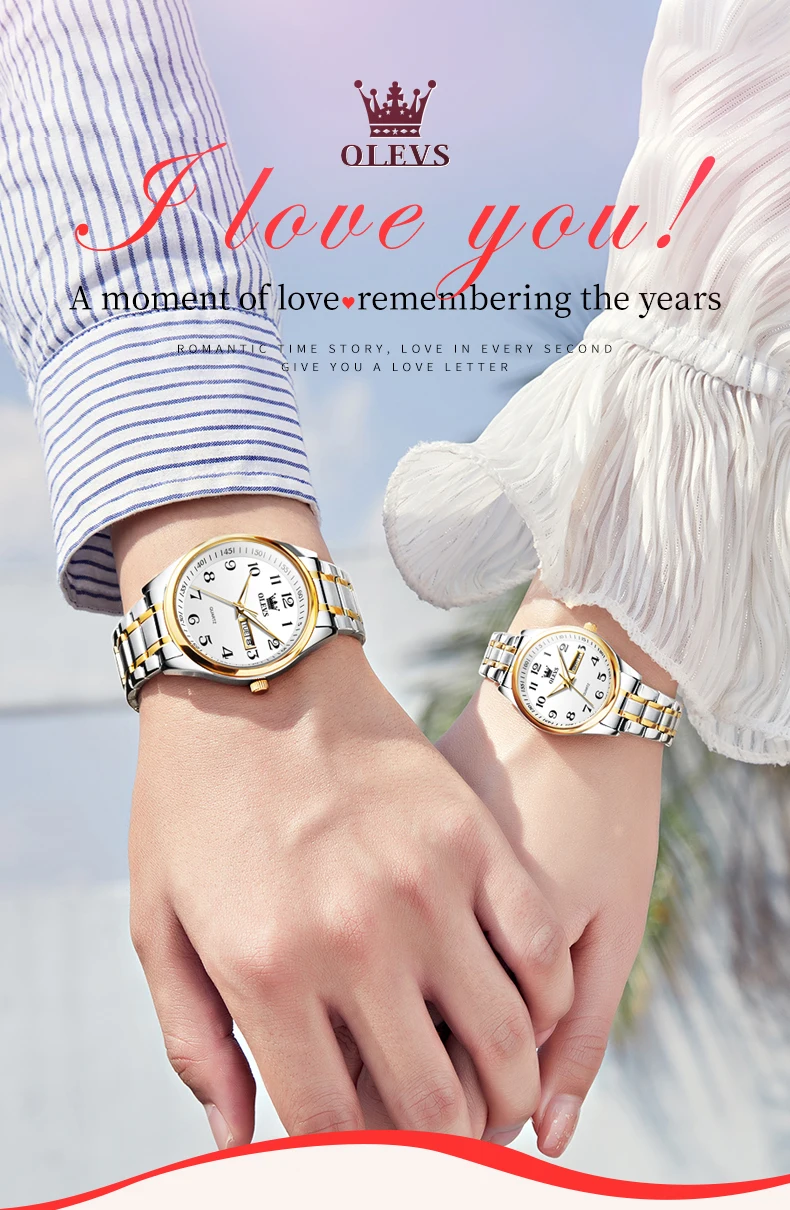 OLEVS Fashion Brand Couple Quartz Watches Waterproof Luminous Wristwatch for Lover Date Men‘s and Women's Wristwatch Simple