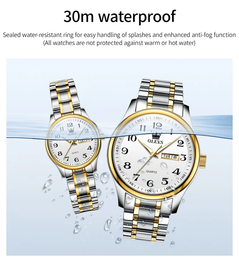 OLEVS Fashion Brand Couple Quartz Watches Waterproof Luminous Wristwatch for Lover Date Men‘s and Women's Wristwatch Simple