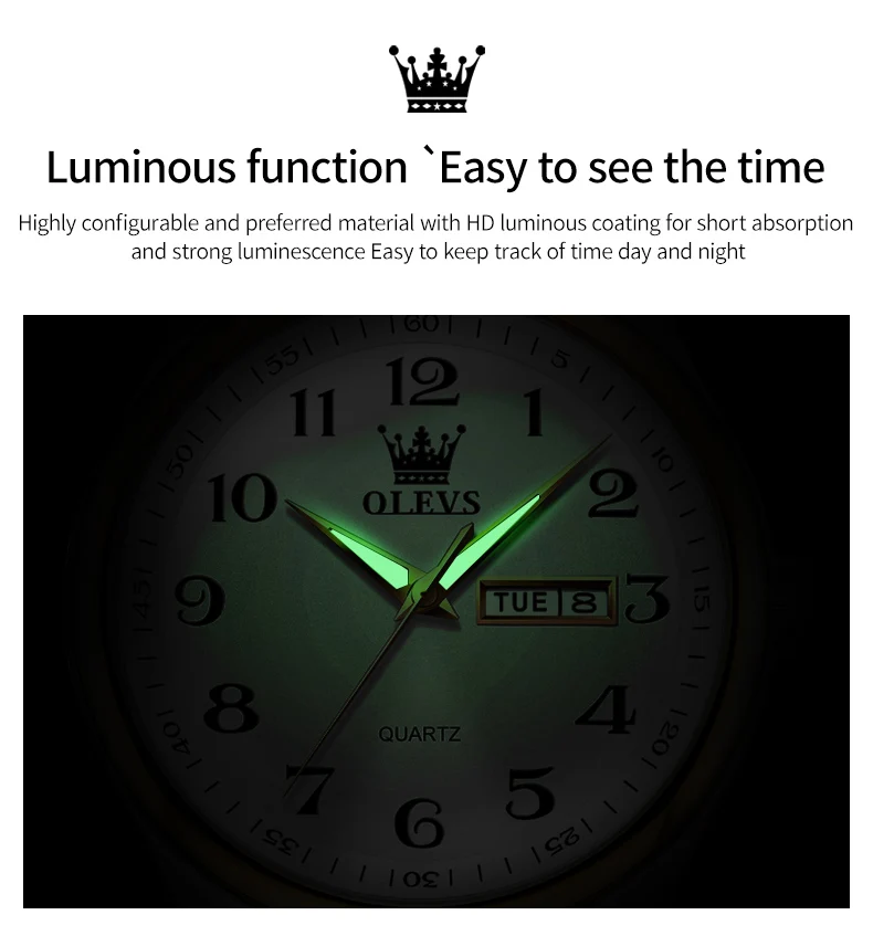 OLEVS Fashion Brand Couple Quartz Watches Waterproof Luminous Wristwatch for Lover Date Men‘s and Women's Wristwatch Simple