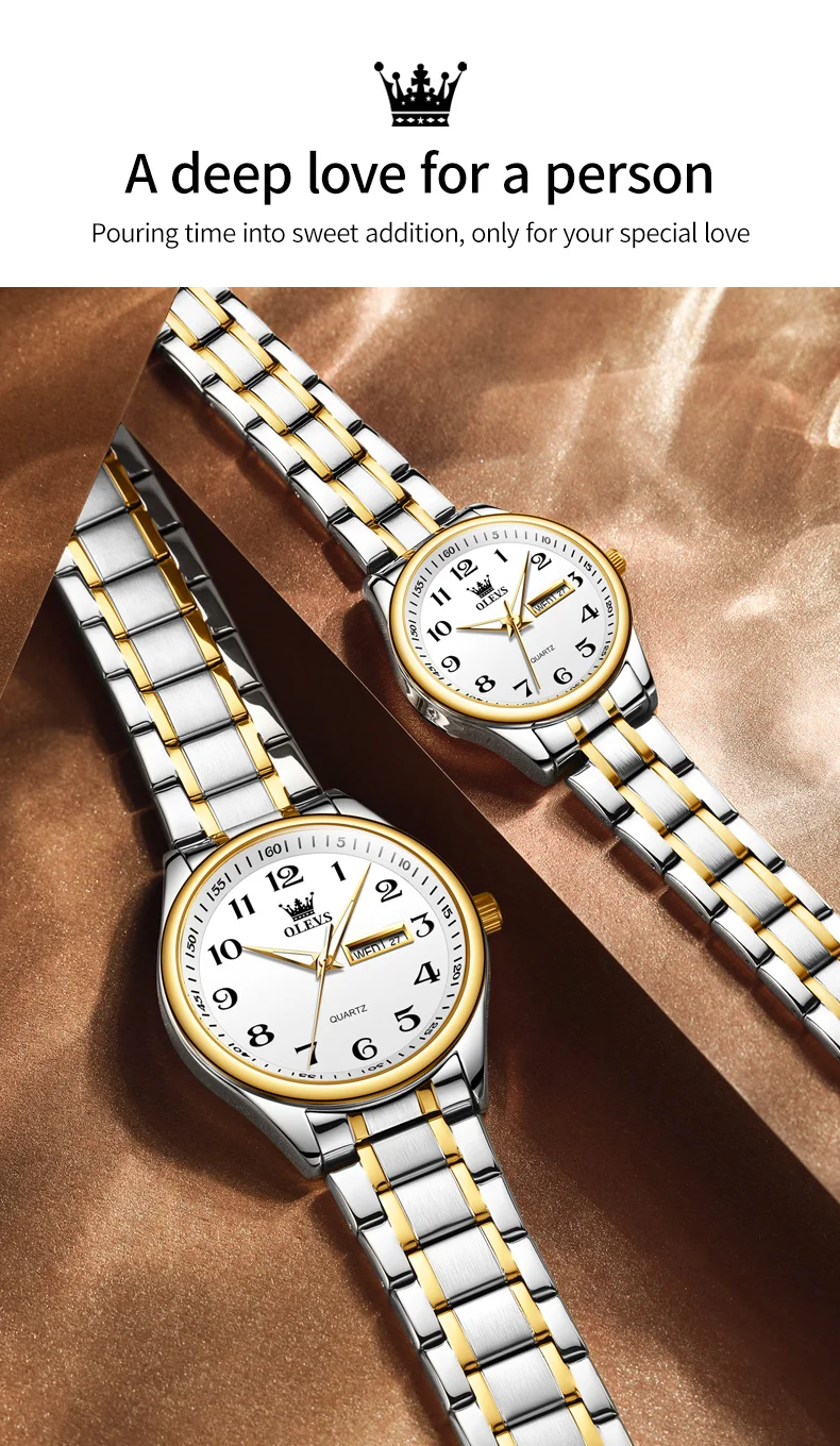 OLEVS Fashion Brand Couple Quartz Watches Waterproof Luminous Wristwatch for Lover Date Men‘s and Women's Wristwatch Simple