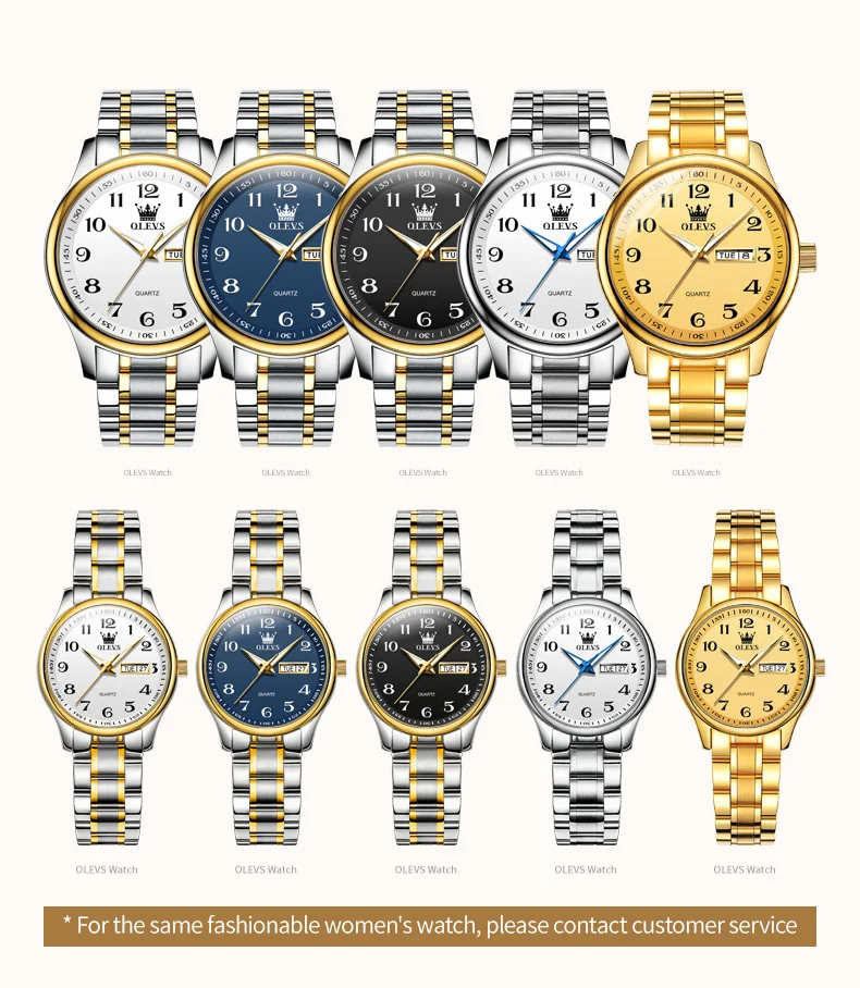 OLEVS Fashion Brand Couple Quartz Watches Waterproof Luminous Wristwatch for Lover Date Men‘s and Women's Wristwatch Simple