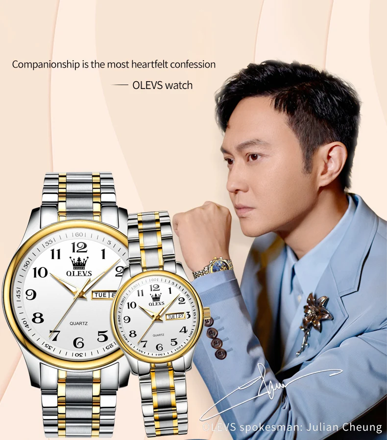OLEVS Fashion Brand Couple Quartz Watches Waterproof Luminous Wristwatch for Lover Date Men‘s and Women's Wristwatch Simple