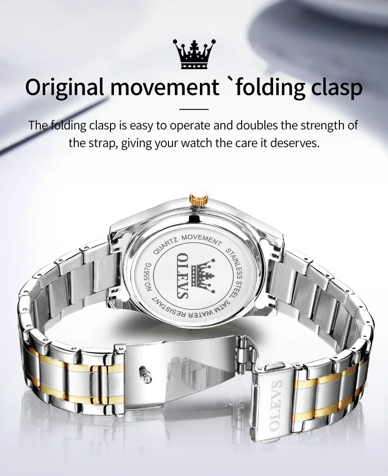 OLEVS Fashion Brand Couple Quartz Watches Waterproof Luminous Wristwatch for Lover Date Men‘s and Women's Wristwatch Simple