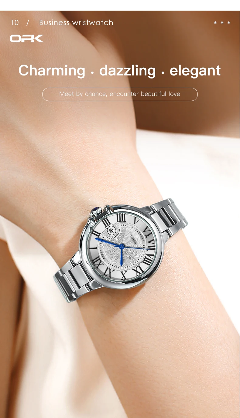 OPK 6039 Couple Watch Deep Waterproof Calendar Ladies Hand Clock
