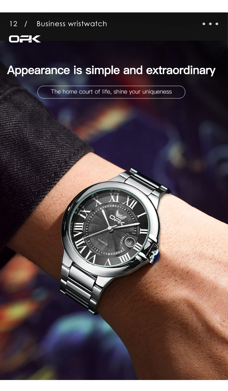 OPK 6039 Couple Watch Deep Waterproof Calendar Ladies Hand Clock