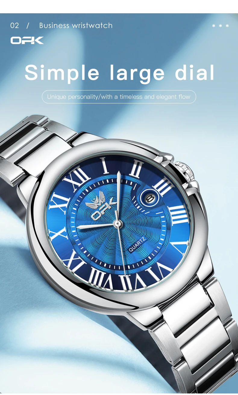 OPK 6039 Couple Watch Deep Waterproof Calendar Ladies Hand Clock