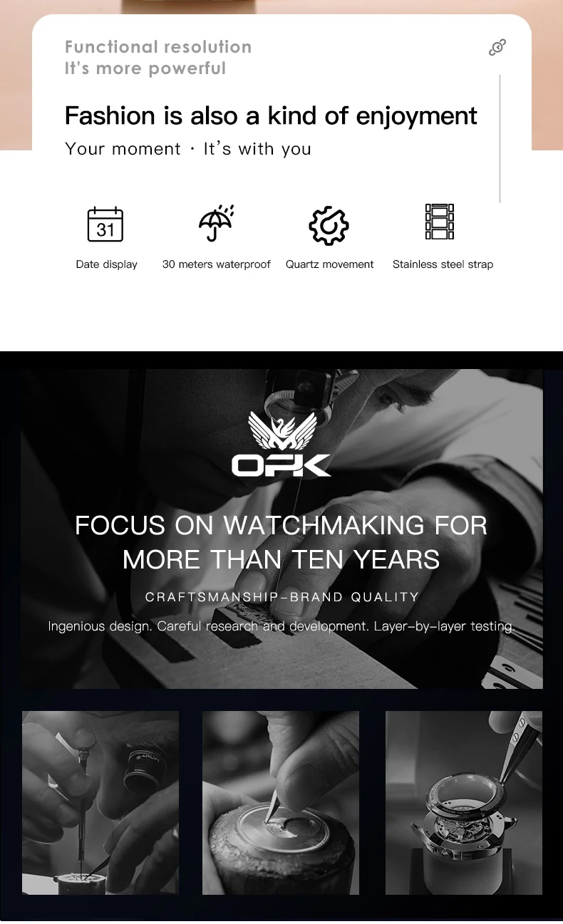 OPK 6039 Couple Watch Deep Waterproof Calendar Ladies Hand Clock