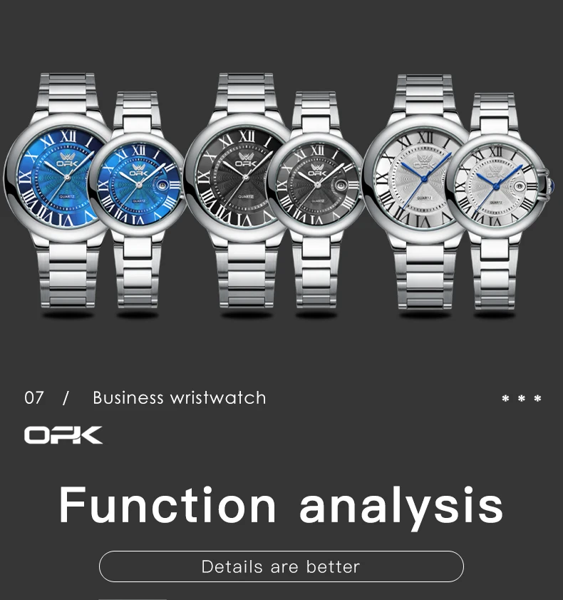 OPK 6039 Couple Watch Deep Waterproof Calendar Ladies Hand Clock