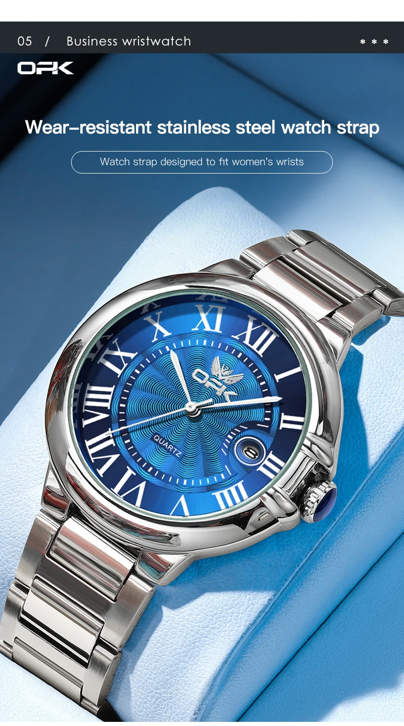 OPK 6039 Couple Watch Deep Waterproof Calendar Ladies Hand Clock
