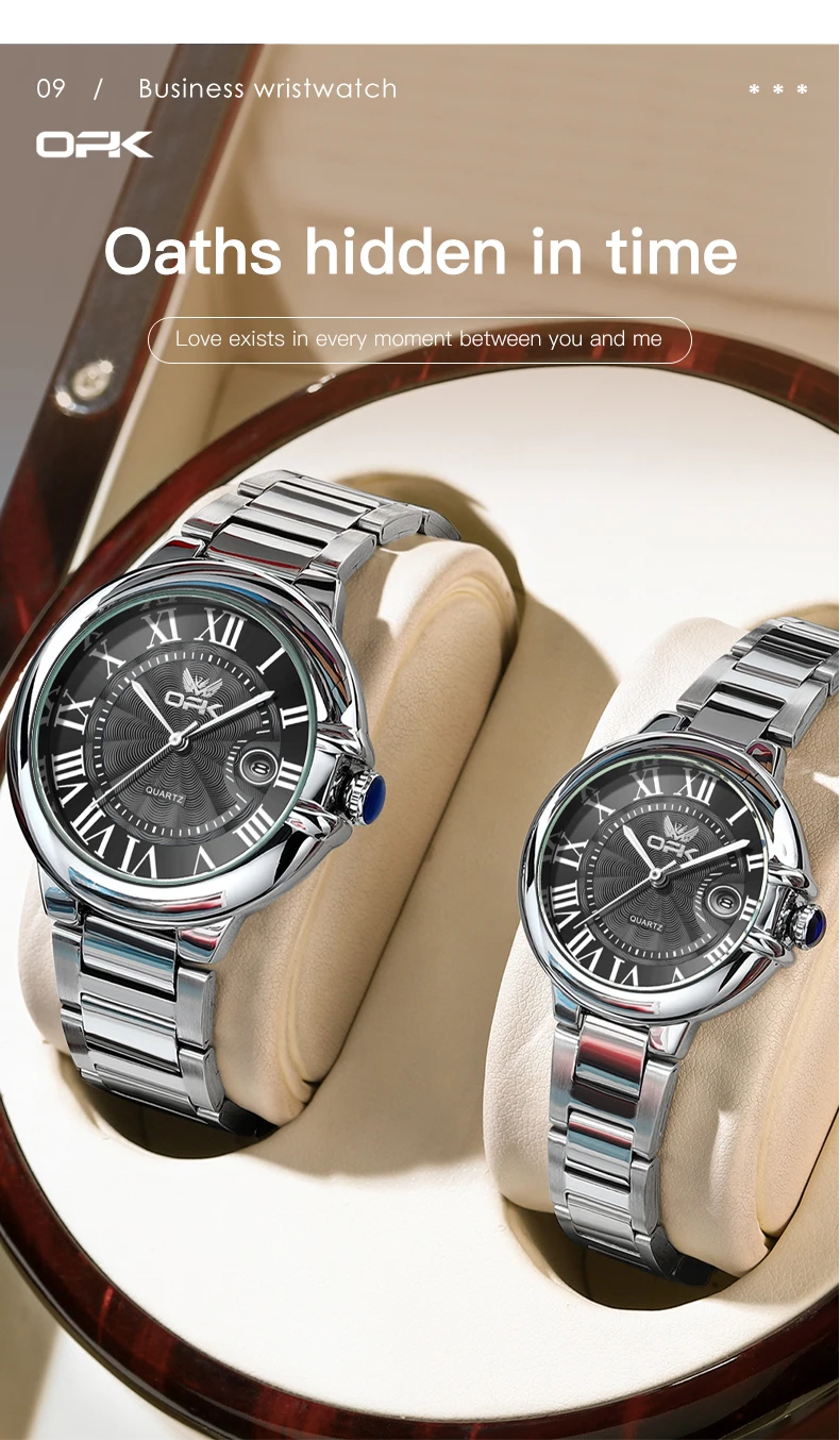 OPK 6039 Couple Watch Deep Waterproof Calendar Ladies Hand Clock