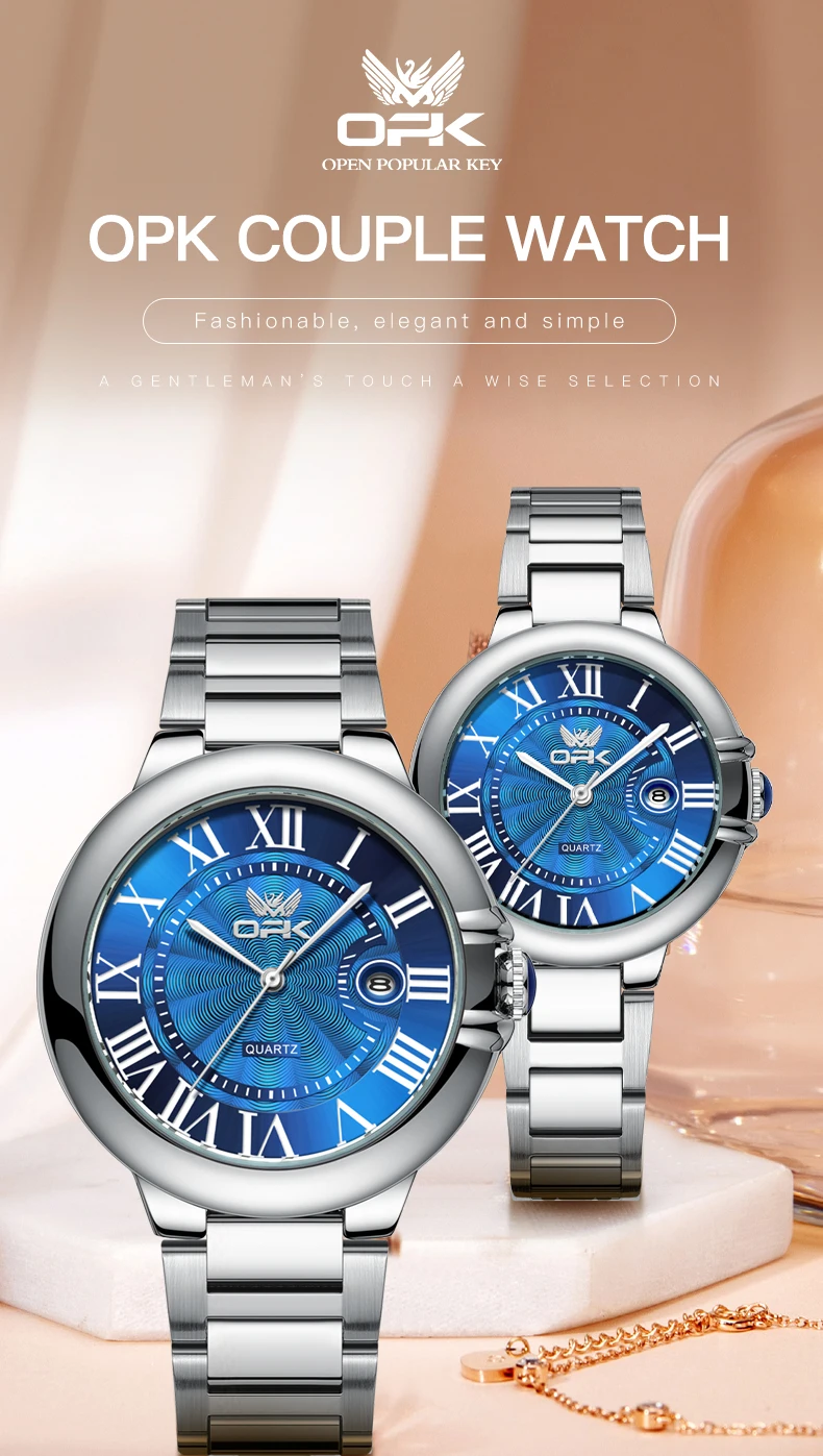OPK 6039 Couple Watch Deep Waterproof Calendar Ladies Hand Clock