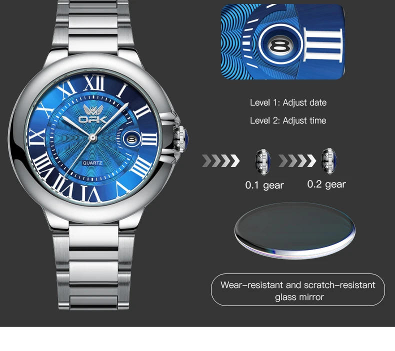 OPK 6039 Couple Watch Deep Waterproof Calendar Ladies Hand Clock