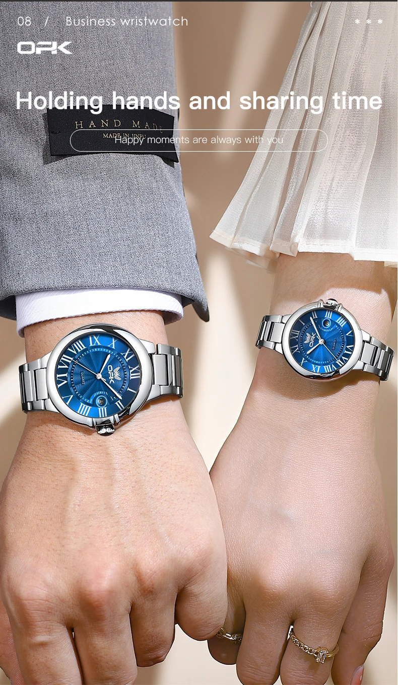 OPK 6039 Couple Watch Deep Waterproof Calendar Ladies Hand Clock