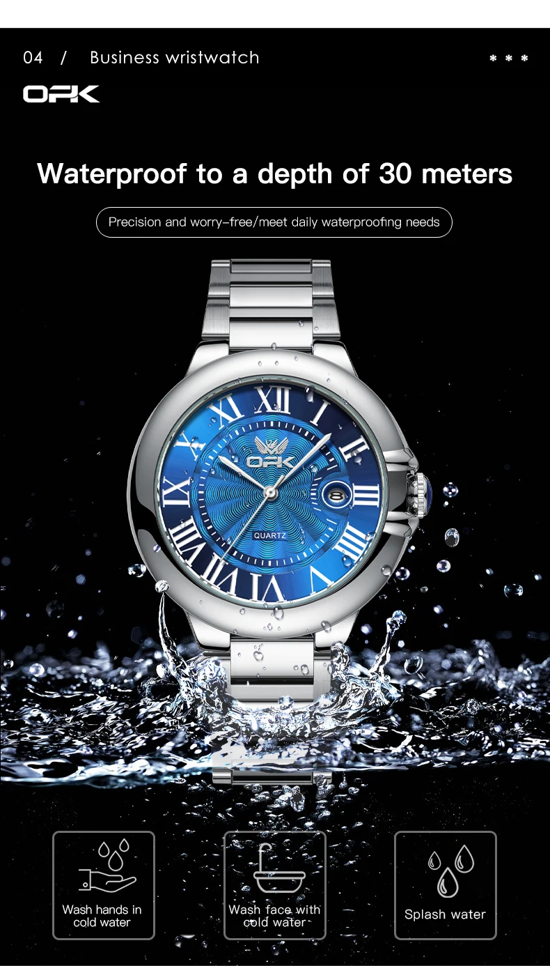 OPK 6039 Couple Watch Deep Waterproof Calendar Ladies Hand Clock