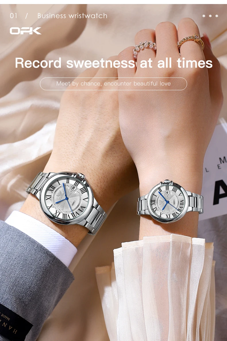OPK 6039 Couple Watch Deep Waterproof Calendar Ladies Hand Clock