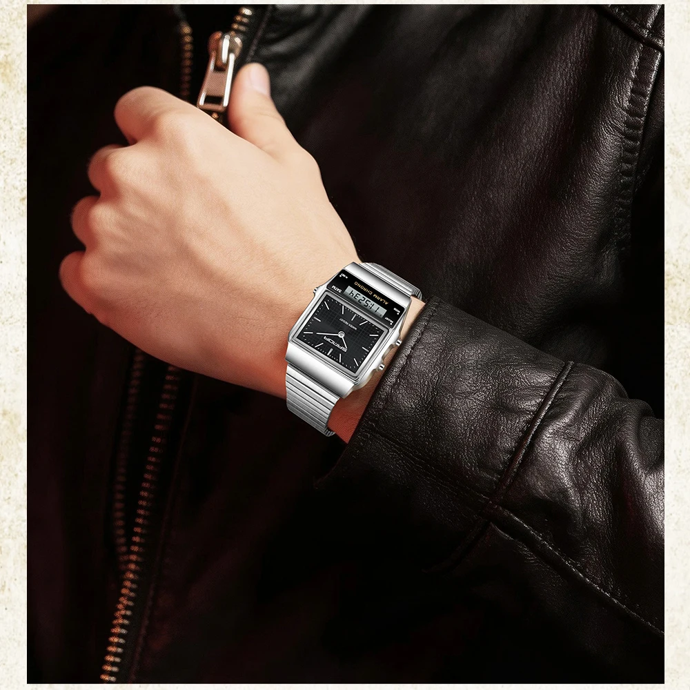 SANDA Fashion Quartz Digital Men's Watch Waterproof Casual Watch Wear-resistant Stainless Steel Couple Strap Watch