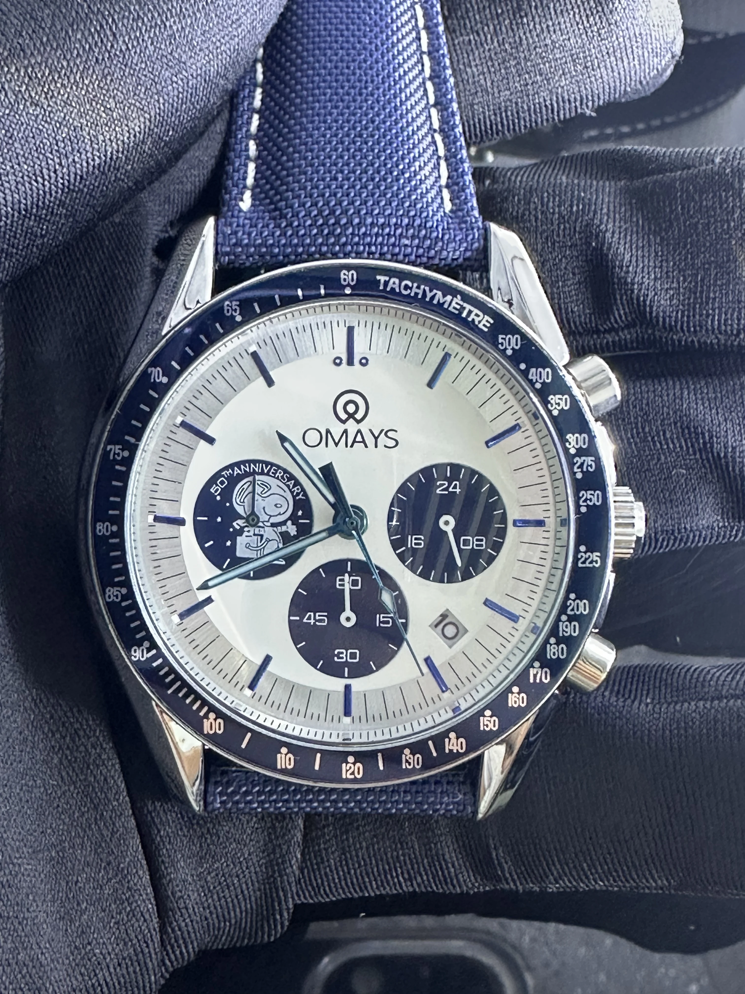 OMAYS Men's Luxury Sport Watch, 50th Anniversary Edition, Blue Nylon Band,Chronograph Quartz Wristwatch