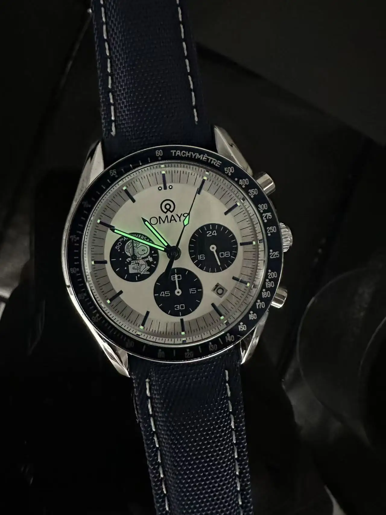 OMAYS Men's Luxury Sport Watch, 50th Anniversary Edition, Blue Nylon Band,Chronograph Quartz Wristwatch