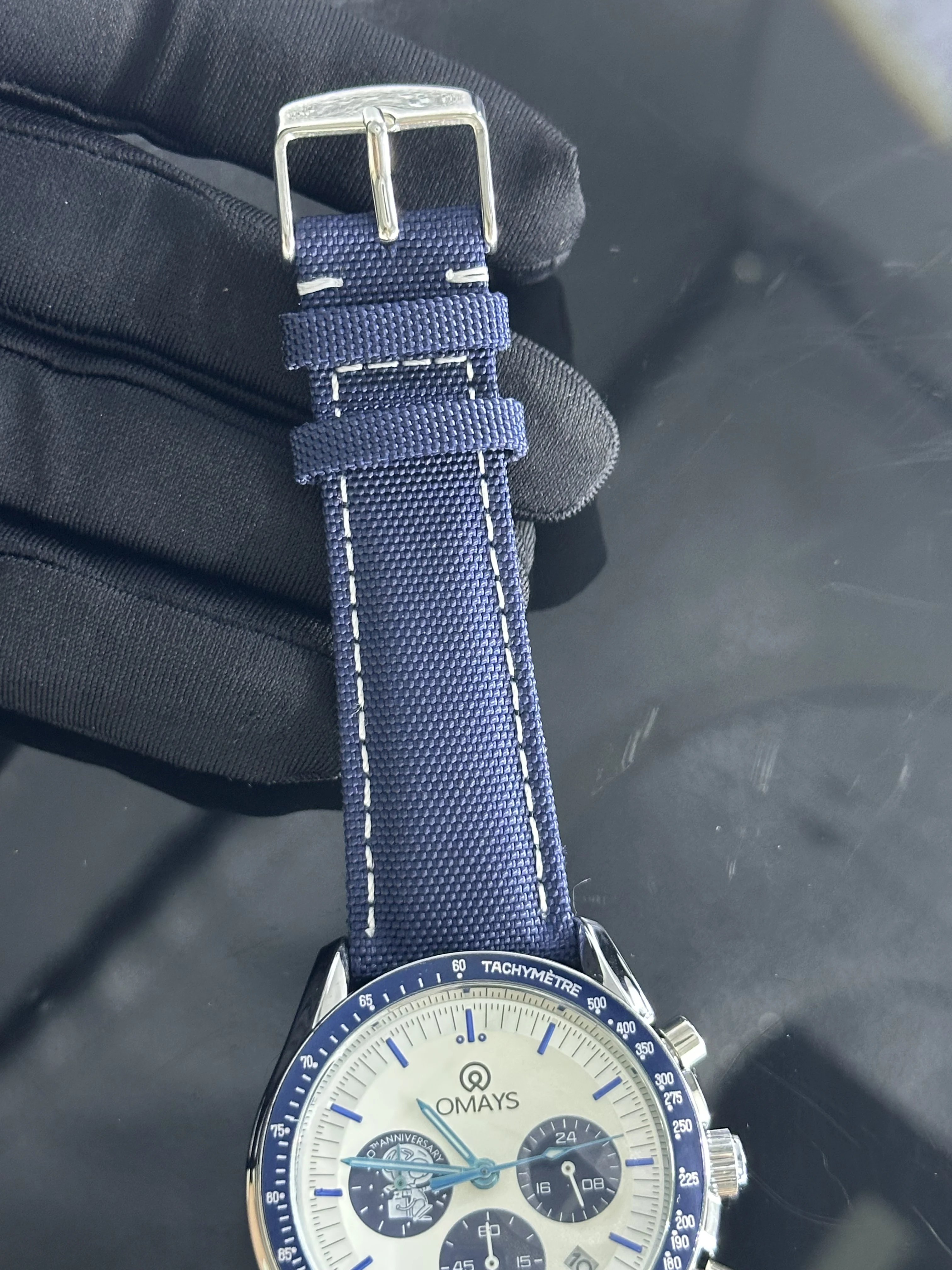 OMAYS Men's Luxury Sport Watch, 50th Anniversary Edition, Blue Nylon Band,Chronograph Quartz Wristwatch