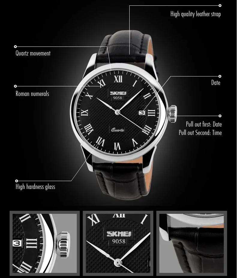 SKMEI 9058 Lovers Quartz Watch Love Witness Time Women Men Leather Strap Sports Waterproof Wristwatches Date Clock Reloj Hombre