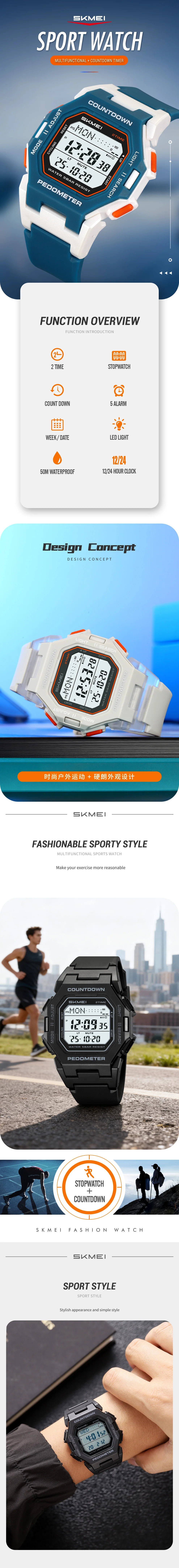 SKMEI 2596 Sports Digital Watches Men Women Electronic Wristwatch 50M Waterproof Clock LED For Sports Lovers Outdoor Casual Wear