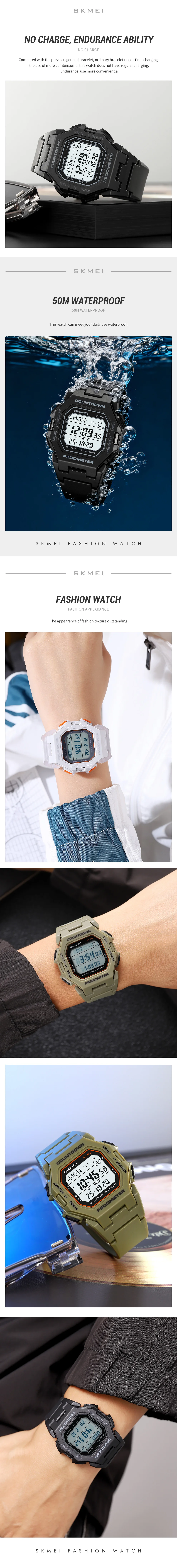 SKMEI 2596 Sports Digital Watches Men Women Electronic Wristwatch 50M Waterproof Clock LED For Sports Lovers Outdoor Casual Wear
