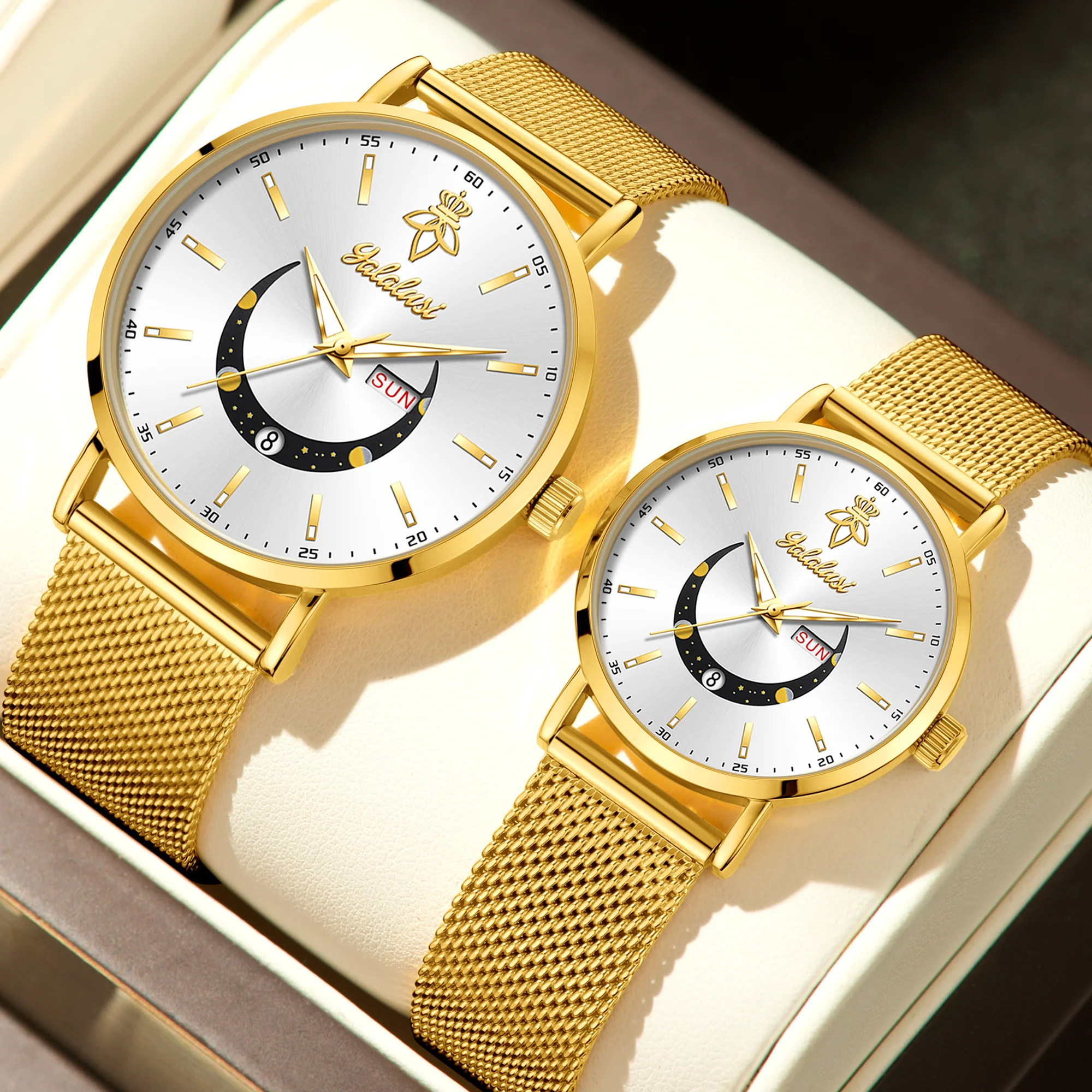 YaLaLuSi Stylish Men's and Women's Minimalist Casual Watches with Calendar and Smiley Face Design—Couple's Watches Reloj