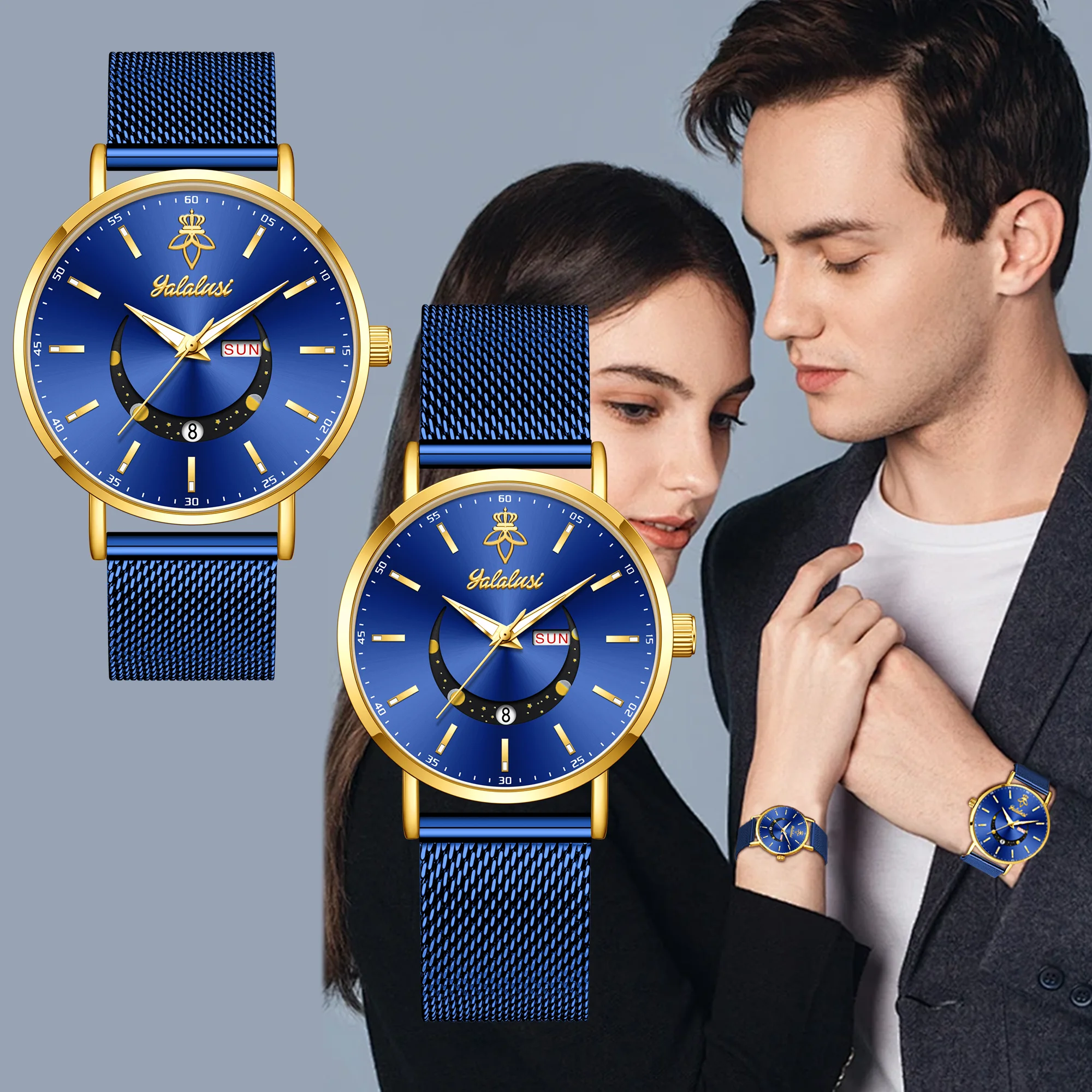 YaLaLuSi Stylish Men's and Women's Minimalist Casual Watches with Calendar and Smiley Face Design—Couple's Watches Reloj