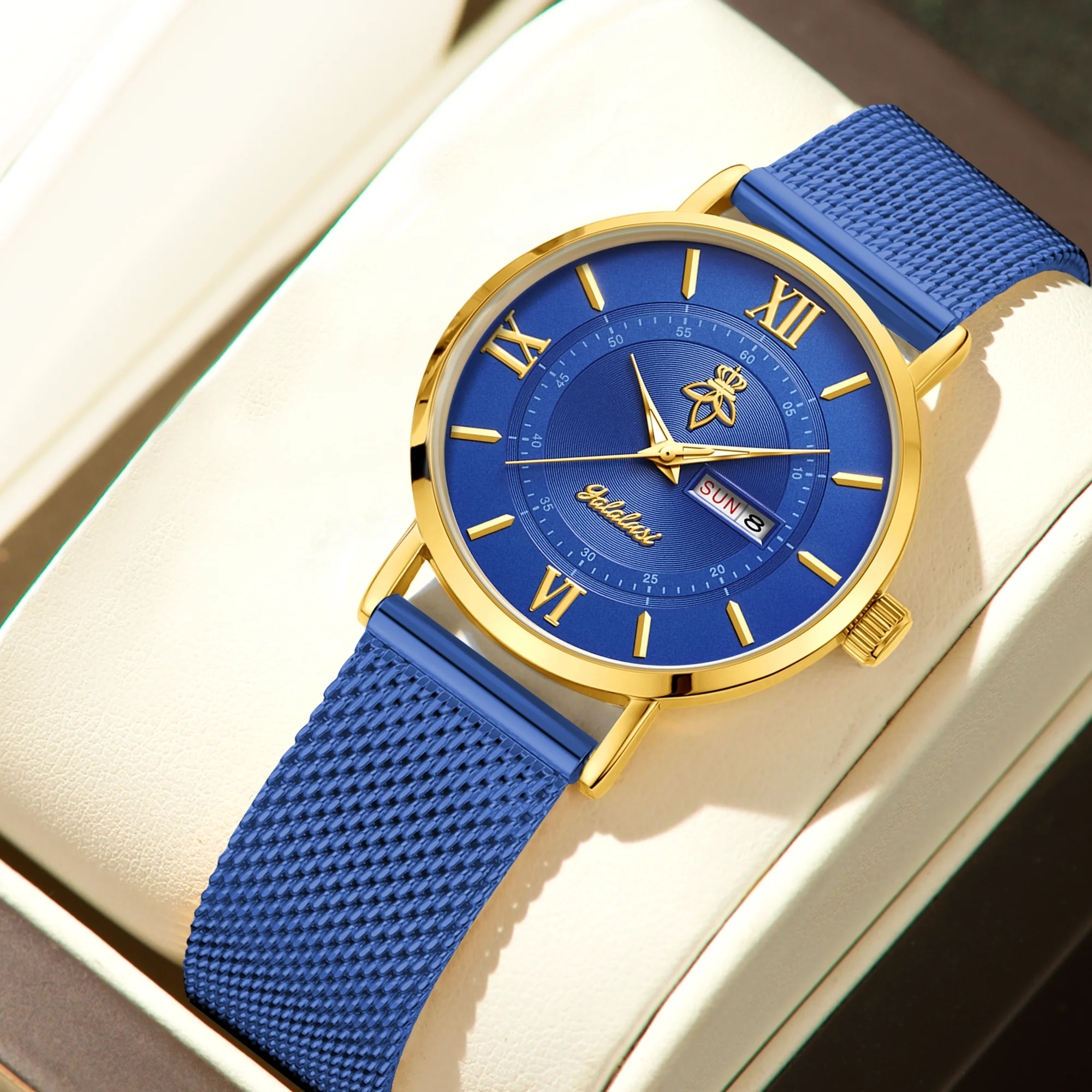 YaLaLuSi Stylish, Minimalist Unisex Watch with Date Display; Milanese Mesh Strap Couple’s Quartz Watch Reloj