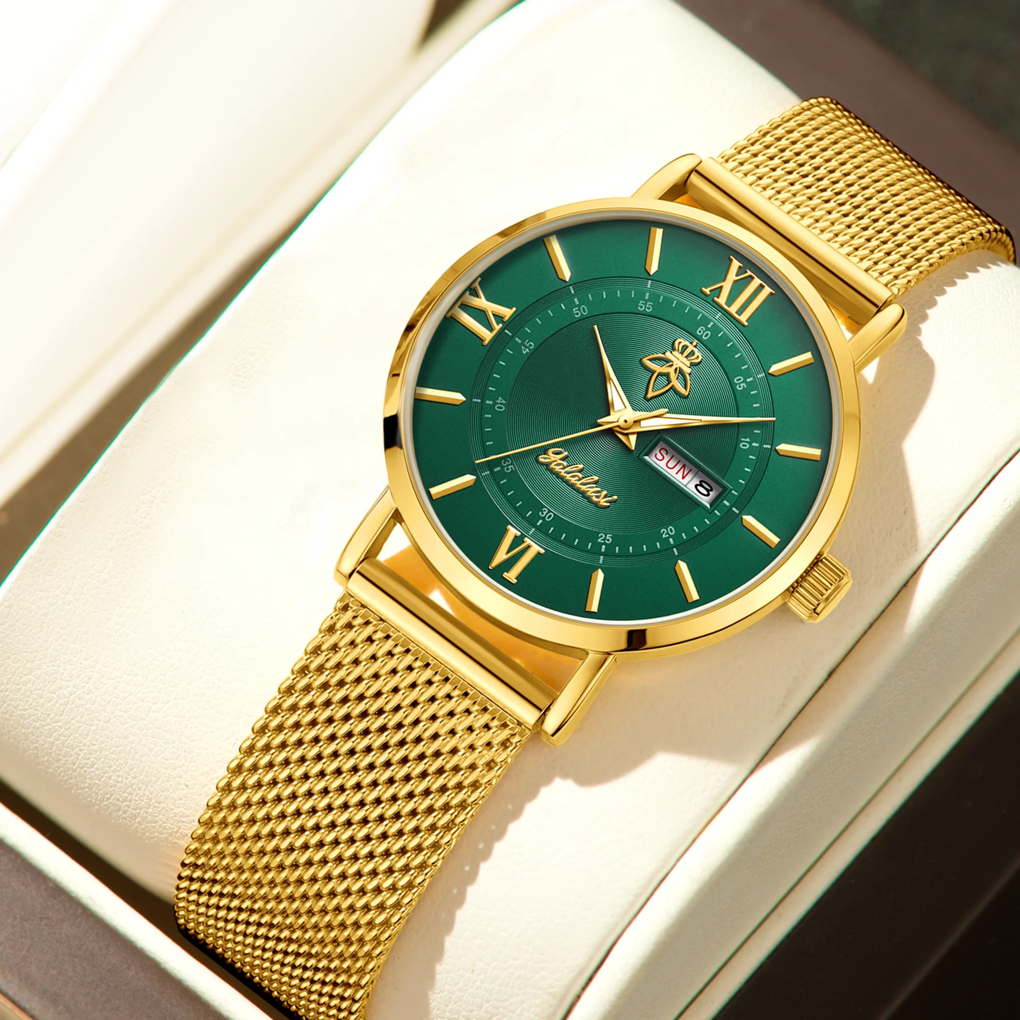 YaLaLuSi Stylish, Minimalist Unisex Watch with Date Display; Milanese Mesh Strap Couple’s Quartz Watch Reloj