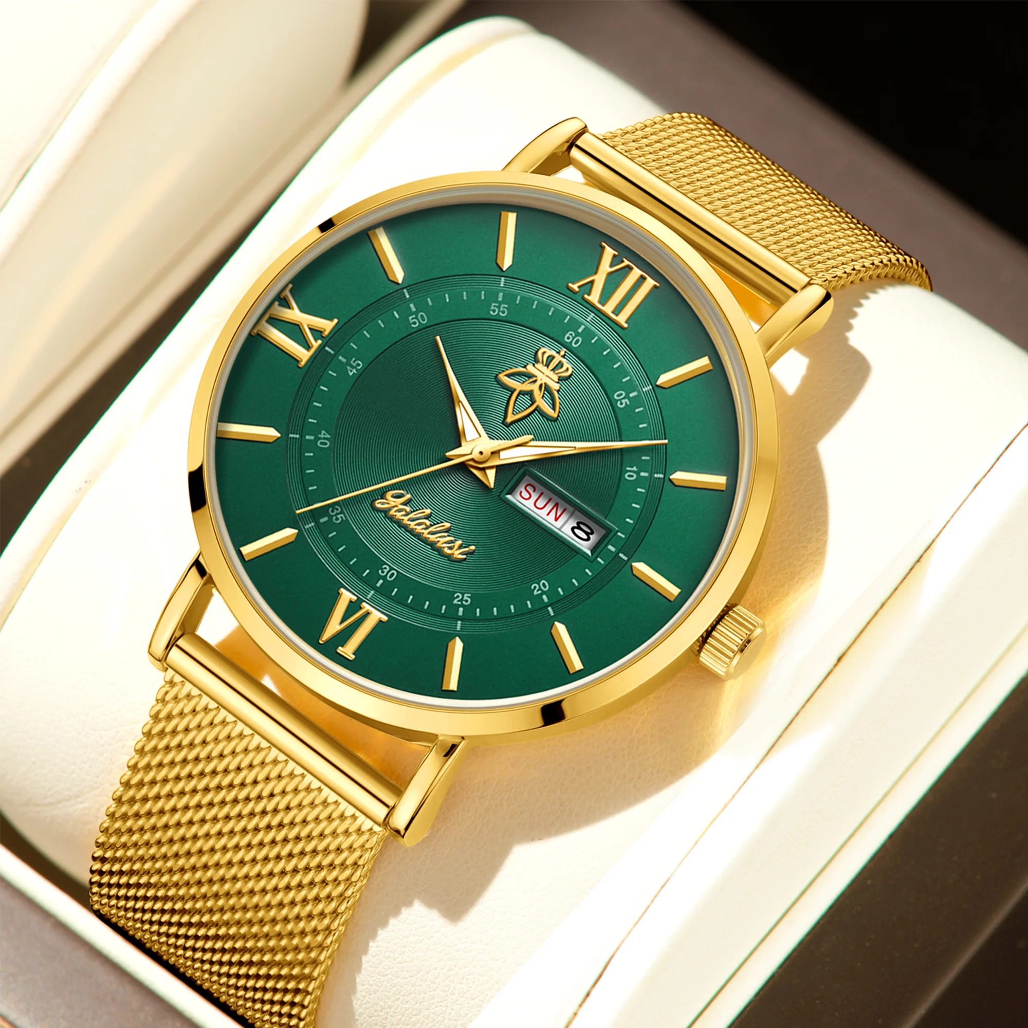 YaLaLuSi Stylish, Minimalist Unisex Watch with Date Display; Milanese Mesh Strap Couple’s Quartz Watch Reloj