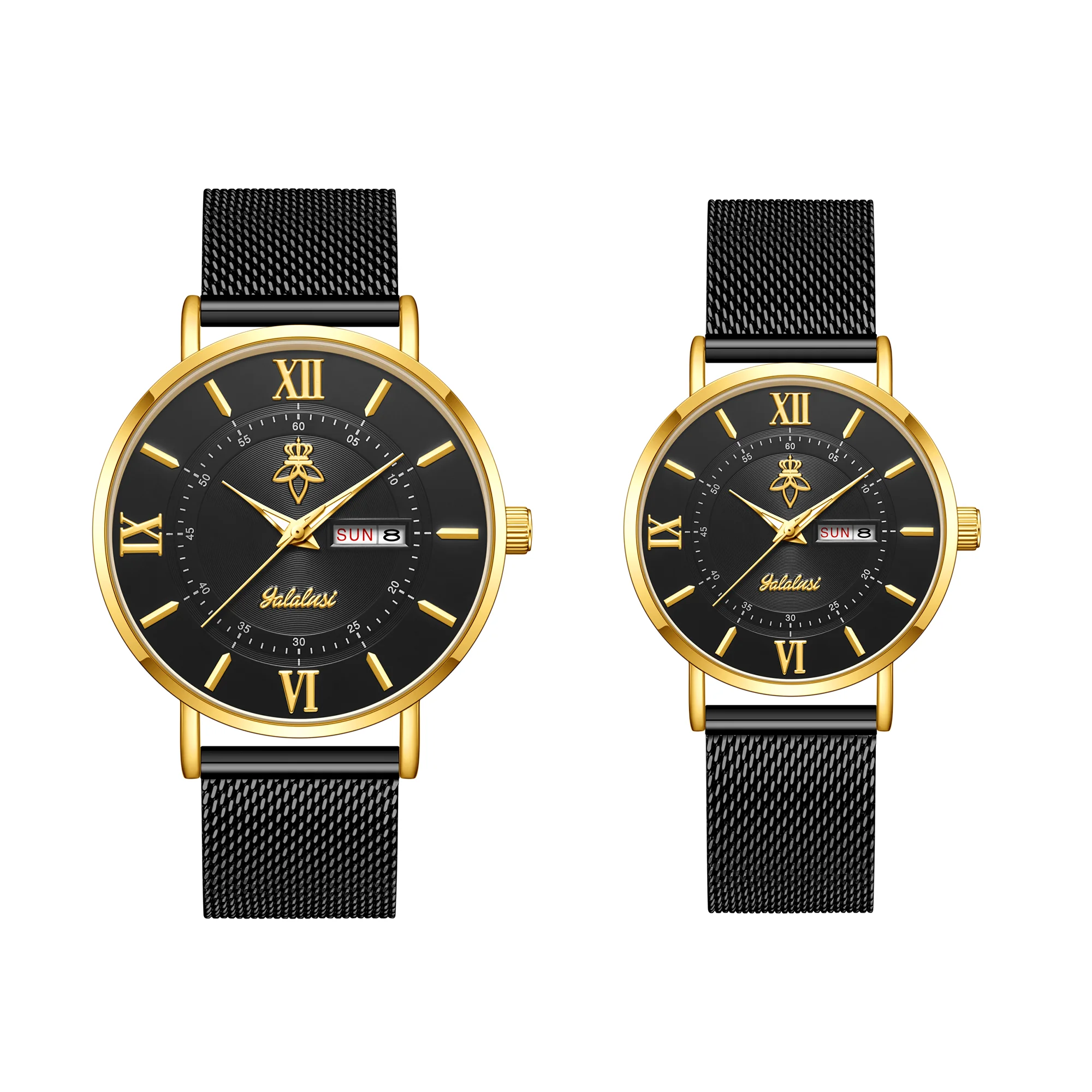 YaLaLuSi Stylish, Minimalist Unisex Watch with Date Display; Milanese Mesh Strap Couple’s Quartz Watch Reloj