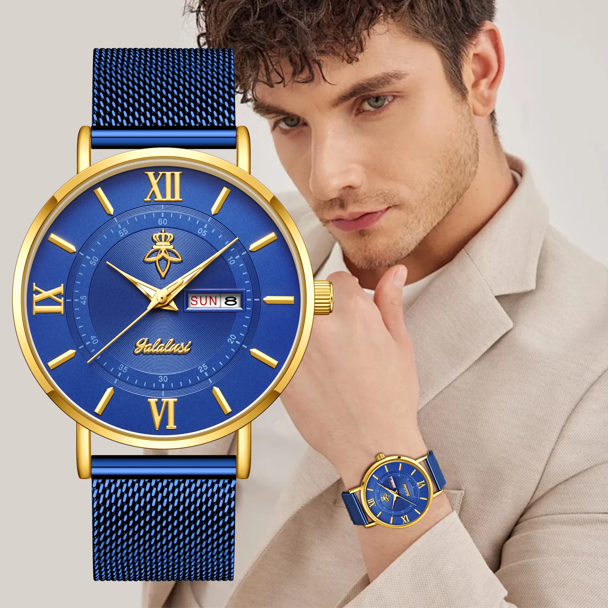 YaLaLuSi Stylish, Minimalist Unisex Watch with Date Display; Milanese Mesh Strap Couple’s Quartz Watch Reloj