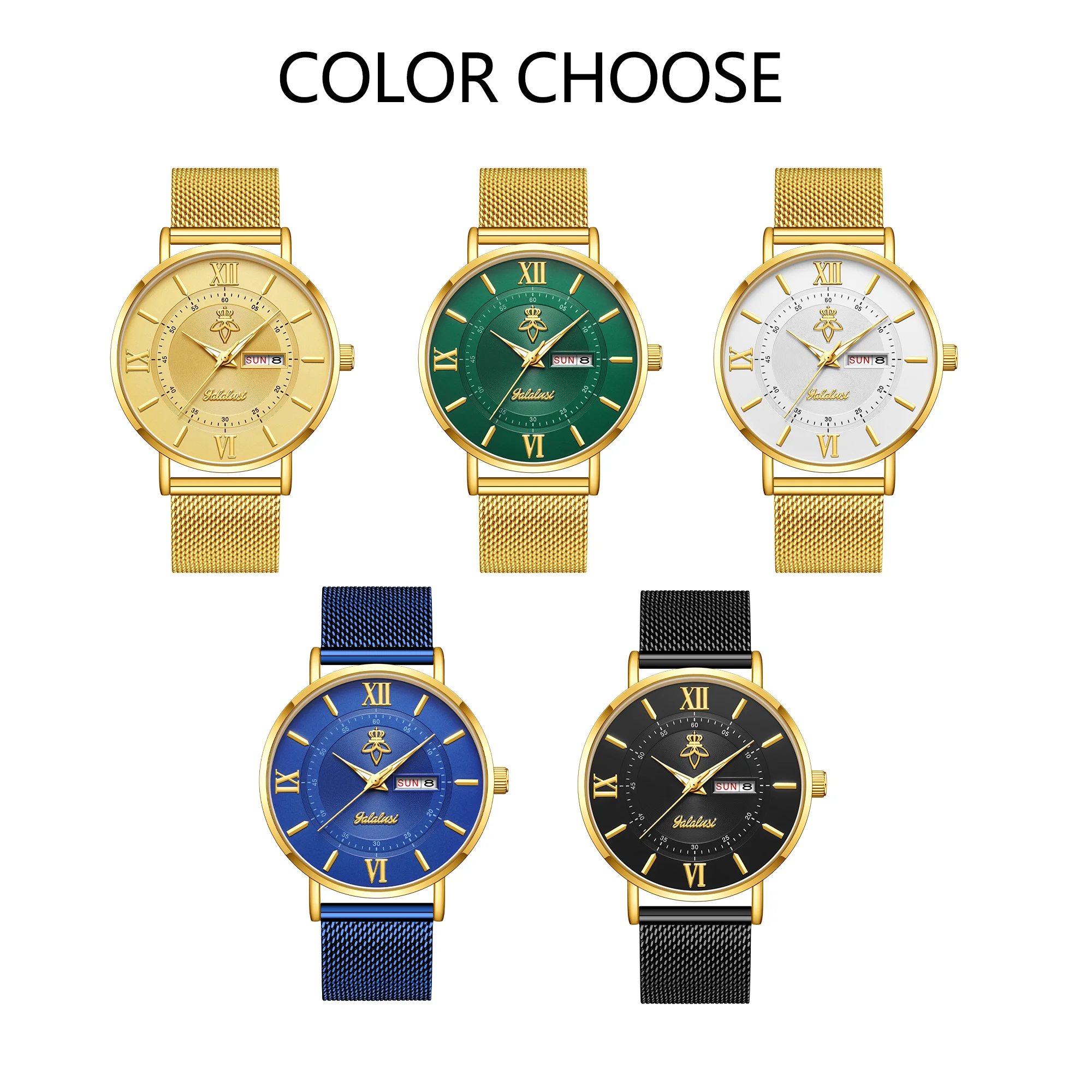 YaLaLuSi Stylish, Minimalist Unisex Watch with Date Display; Milanese Mesh Strap Couple’s Quartz Watch Reloj