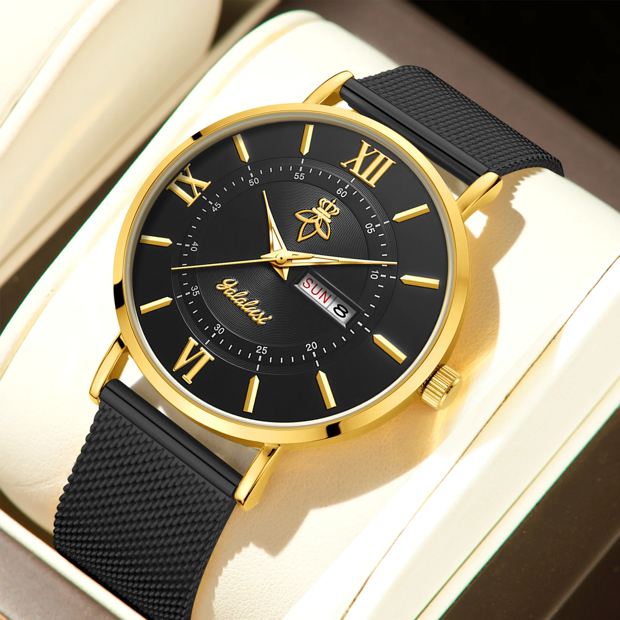 YaLaLuSi Stylish, Minimalist Unisex Watch with Date Display; Milanese Mesh Strap Couple’s Quartz Watch Reloj