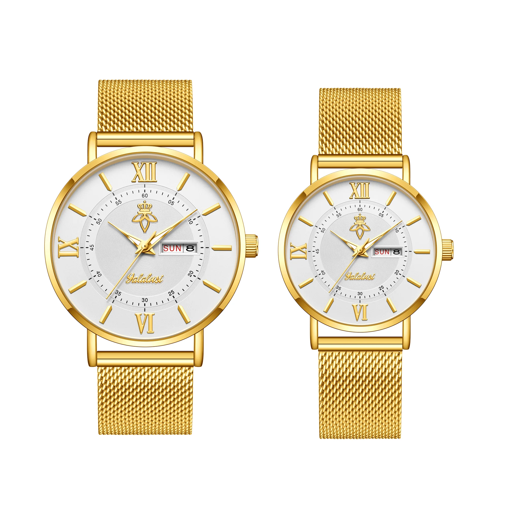 YaLaLuSi Stylish, Minimalist Unisex Watch with Date Display; Milanese Mesh Strap Couple’s Quartz Watch Reloj