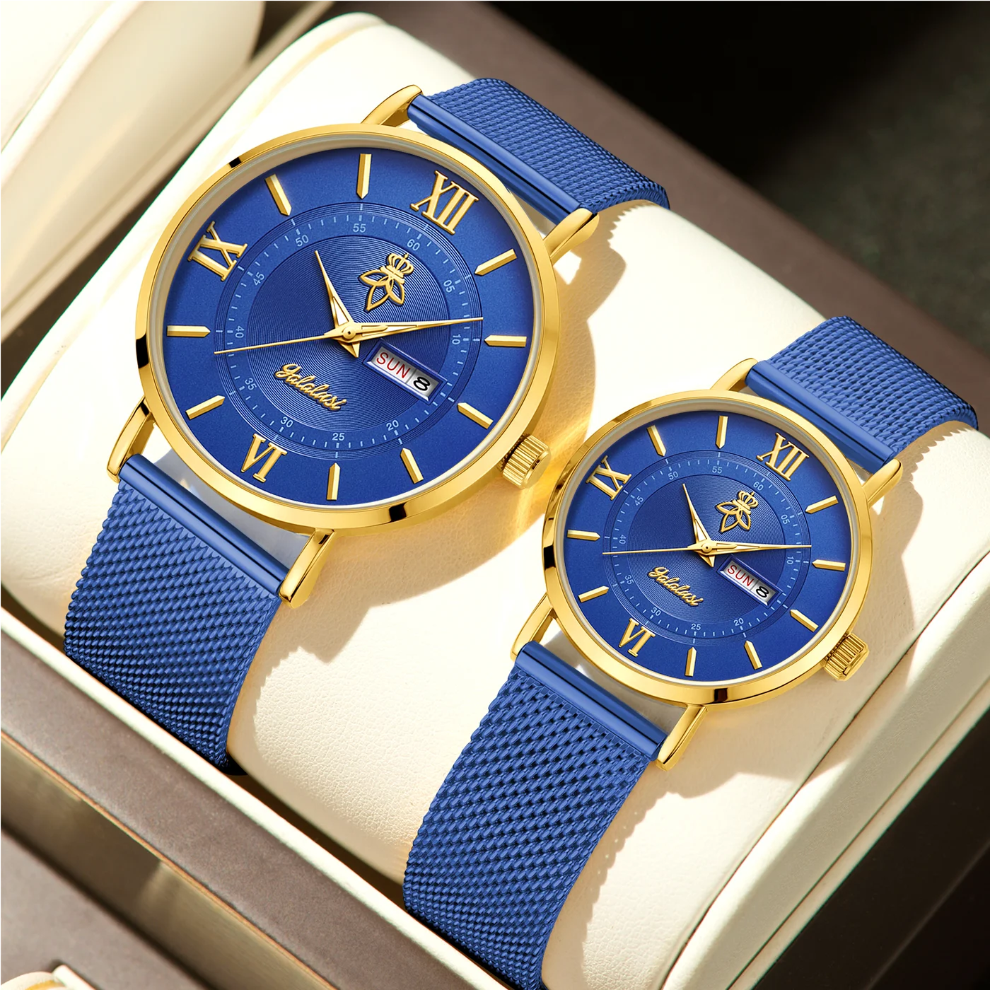 YaLaLuSi Stylish, Minimalist Unisex Watch with Date Display; Milanese Mesh Strap Couple’s Quartz Watch Reloj
