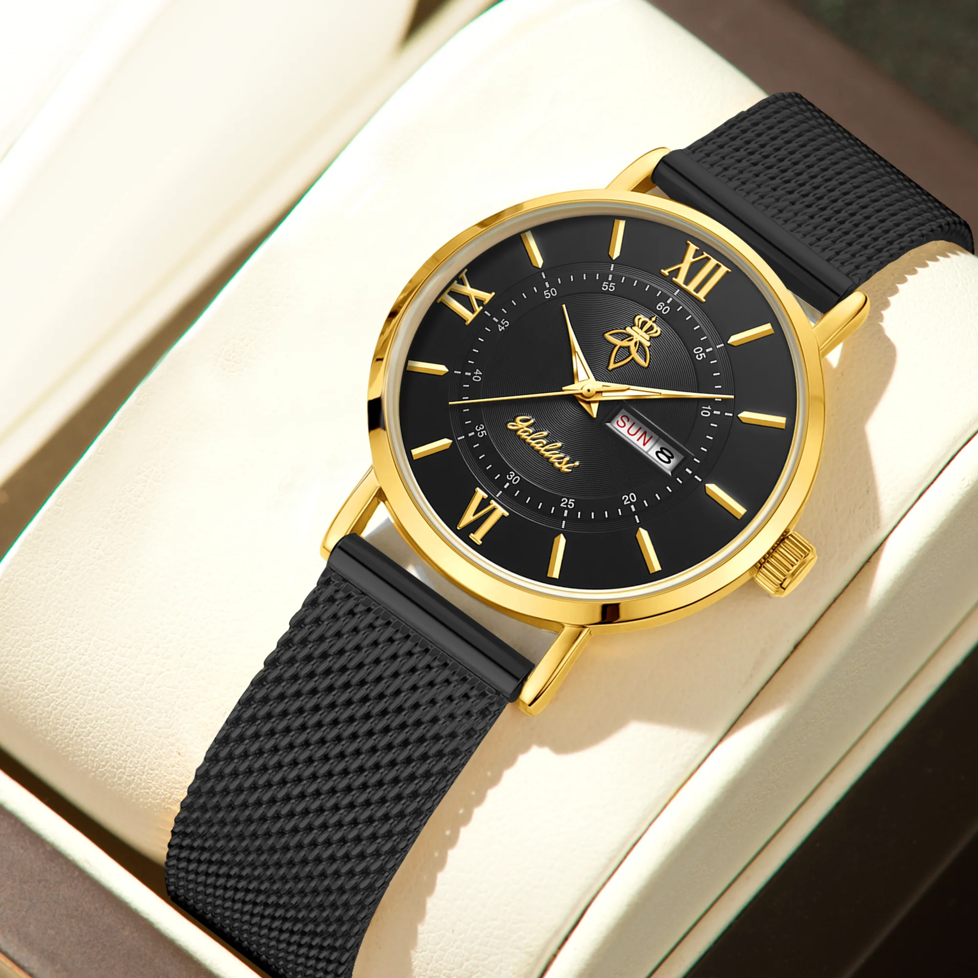 YaLaLuSi Stylish, Minimalist Unisex Watch with Date Display; Milanese Mesh Strap Couple’s Quartz Watch Reloj