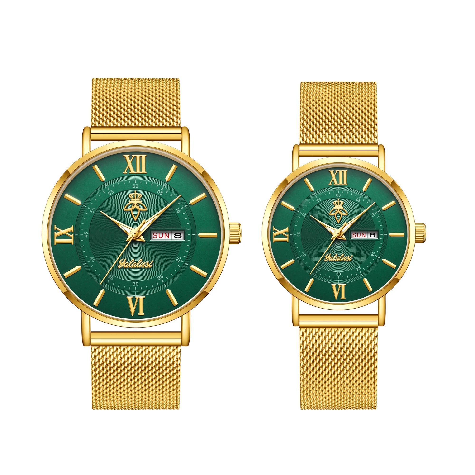 YaLaLuSi Stylish, Minimalist Unisex Watch with Date Display; Milanese Mesh Strap Couple’s Quartz Watch Reloj