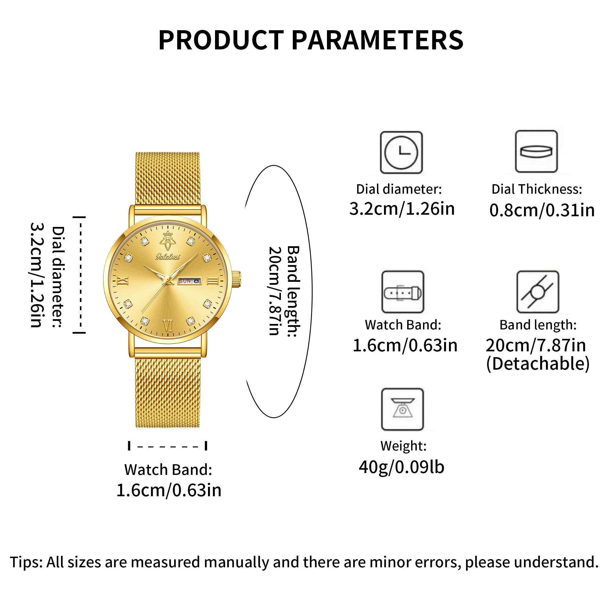 YaLaLuSi Fashionable Diamond-Set Roman Numeral Date Display Unisex Couple’s Quartz Wristwatch Reloj