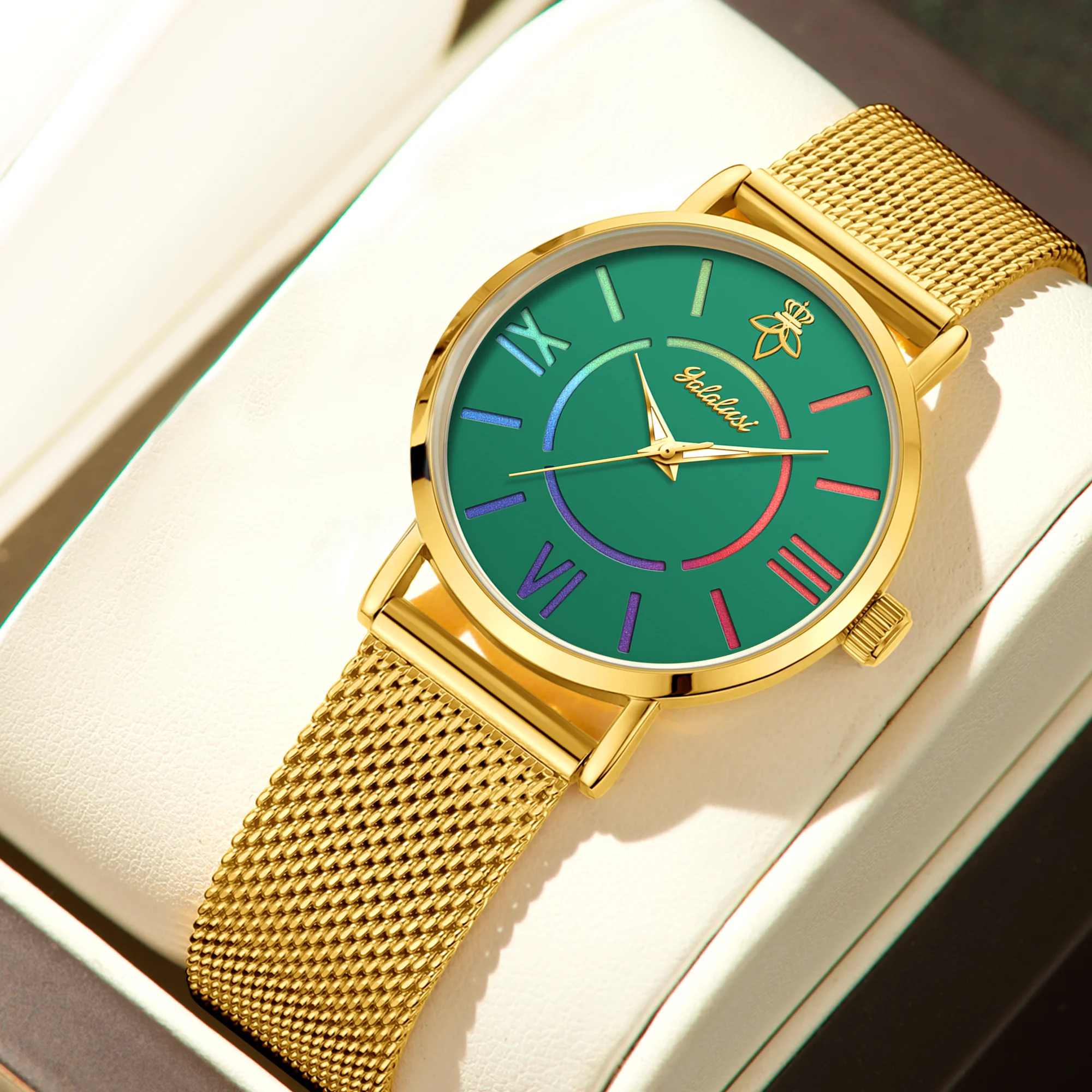 YaLaLuSi Rainbow Roman Numeral Men’s and Women’s Watches with Steel Straps – Quartz Wristwatches – Couples’ Watches – Gifts