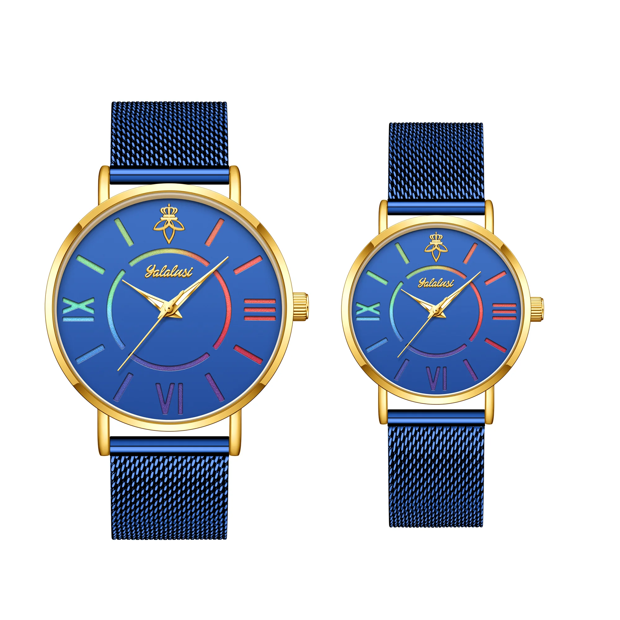 YaLaLuSi Rainbow Roman Numeral Men’s and Women’s Watches with Steel Straps – Quartz Wristwatches – Couples’ Watches – Gifts