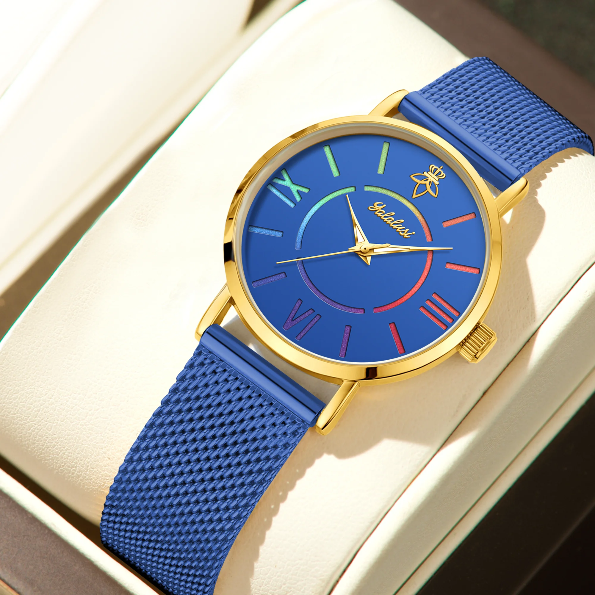 YaLaLuSi Rainbow Roman Numeral Men’s and Women’s Watches with Steel Straps – Quartz Wristwatches – Couples’ Watches – Gifts