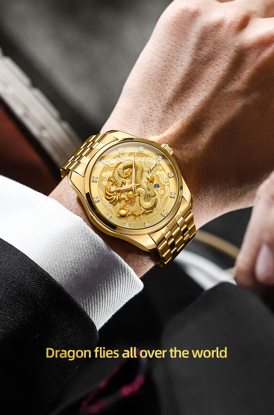 CHENXI Mens Business Luxury Full Steel Golden Quartz Watch Top Brand Waterproof Date Luminous Scratch-Proof Fashion Wristwatch