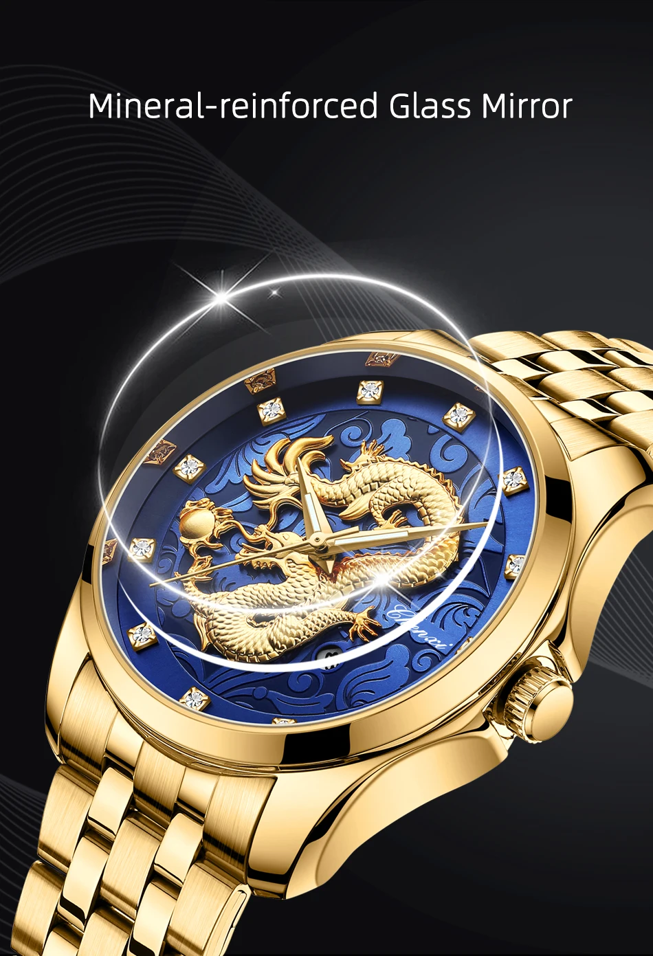 CHENXI Mens Business Luxury Full Steel Golden Quartz Watch Top Brand Waterproof Date Luminous Scratch-Proof Fashion Wristwatch