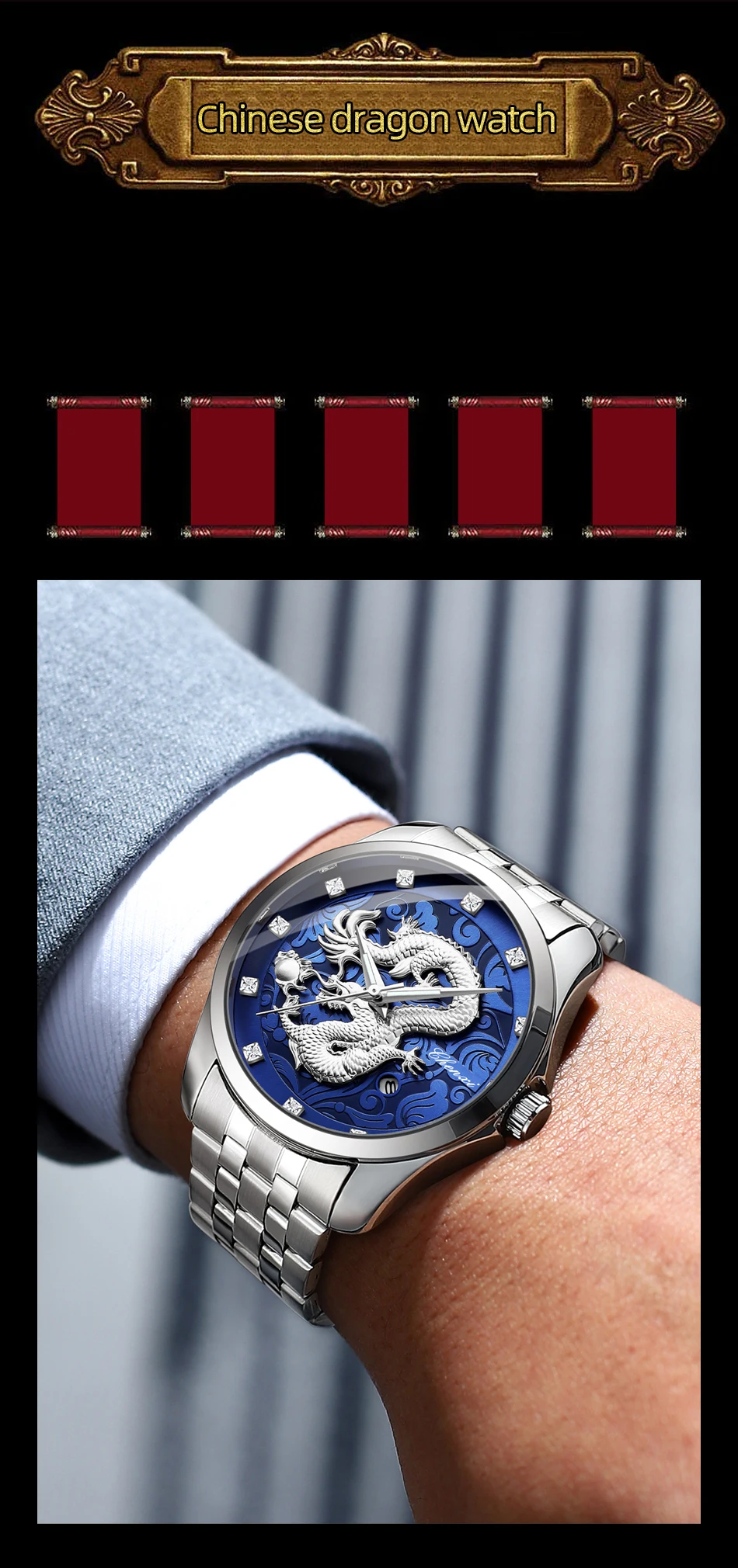 CHENXI Mens Business Luxury Full Steel Golden Quartz Watch Top Brand Waterproof Date Luminous Scratch-Proof Fashion Wristwatch