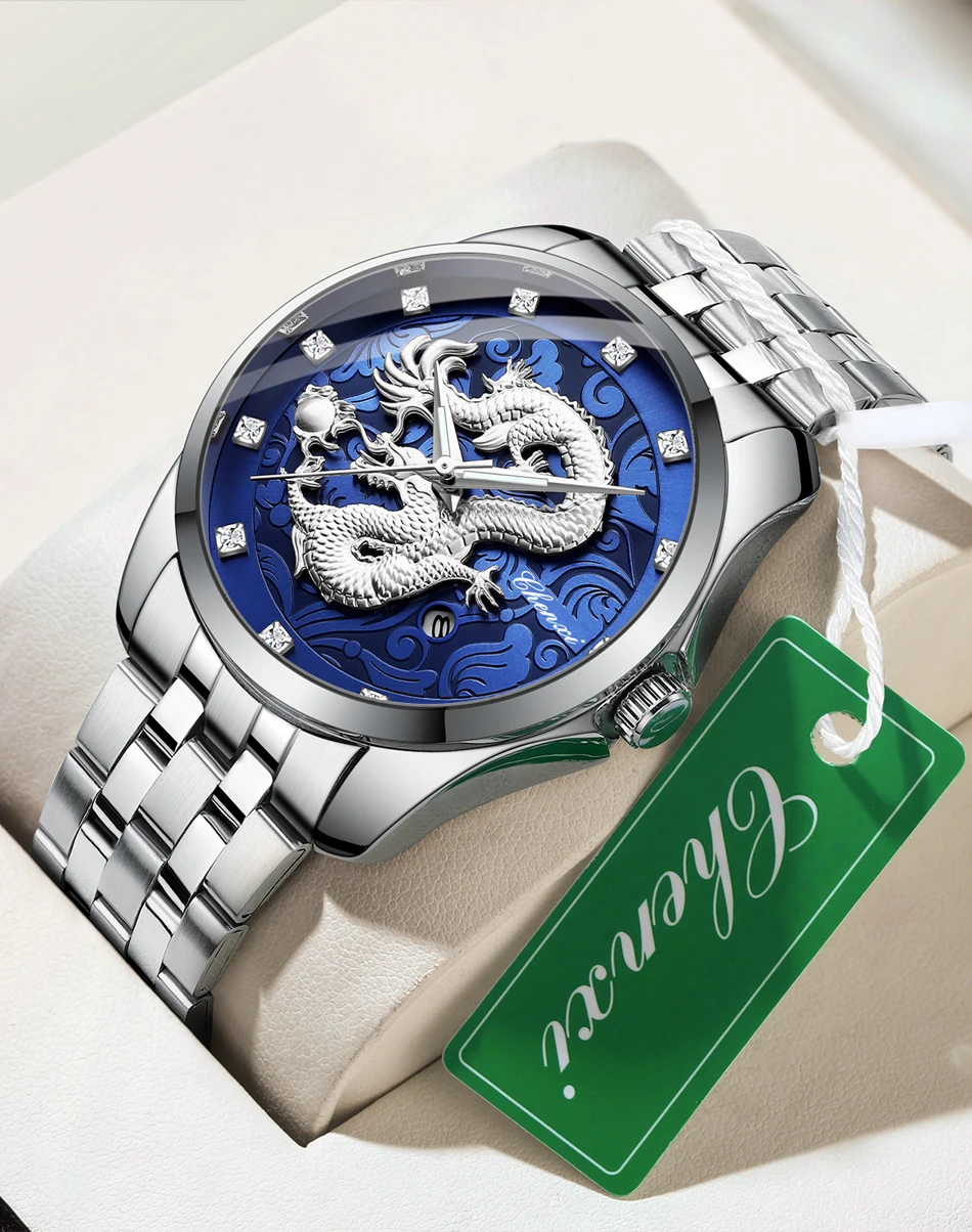 CHENXI Mens Business Luxury Full Steel Golden Quartz Watch Top Brand Waterproof Date Luminous Scratch-Proof Fashion Wristwatch